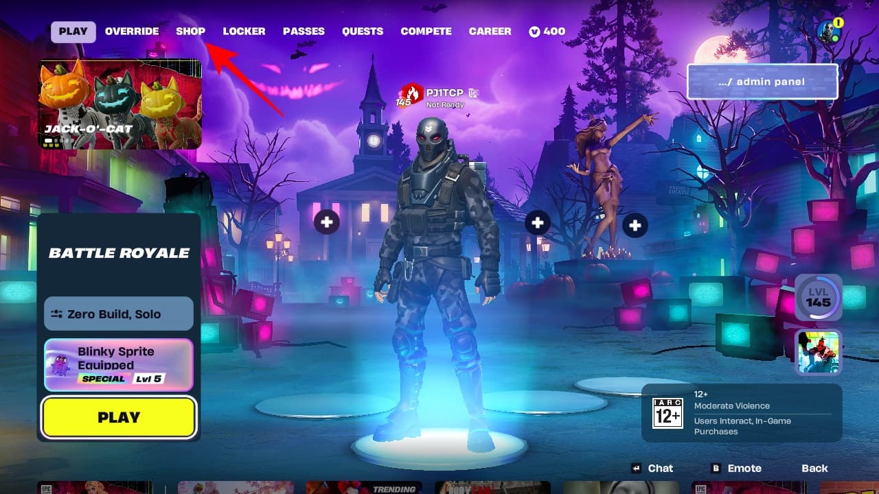 Open Shop Tab in Fortnite
