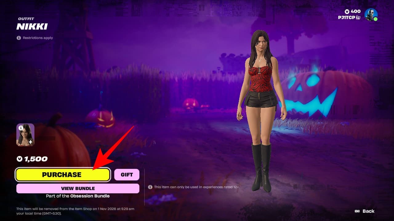 Purchase Obsession Nikki skin in Fortnite
