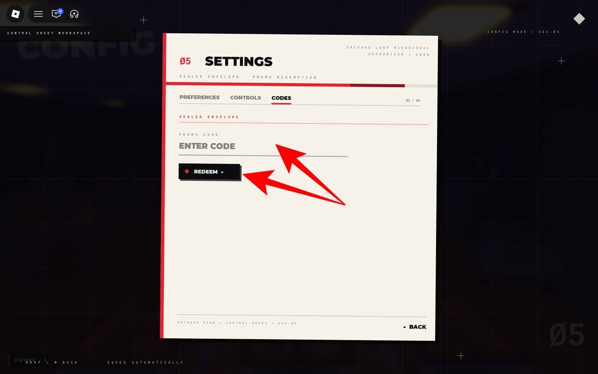 Redeem Shigaku codes in Roblox