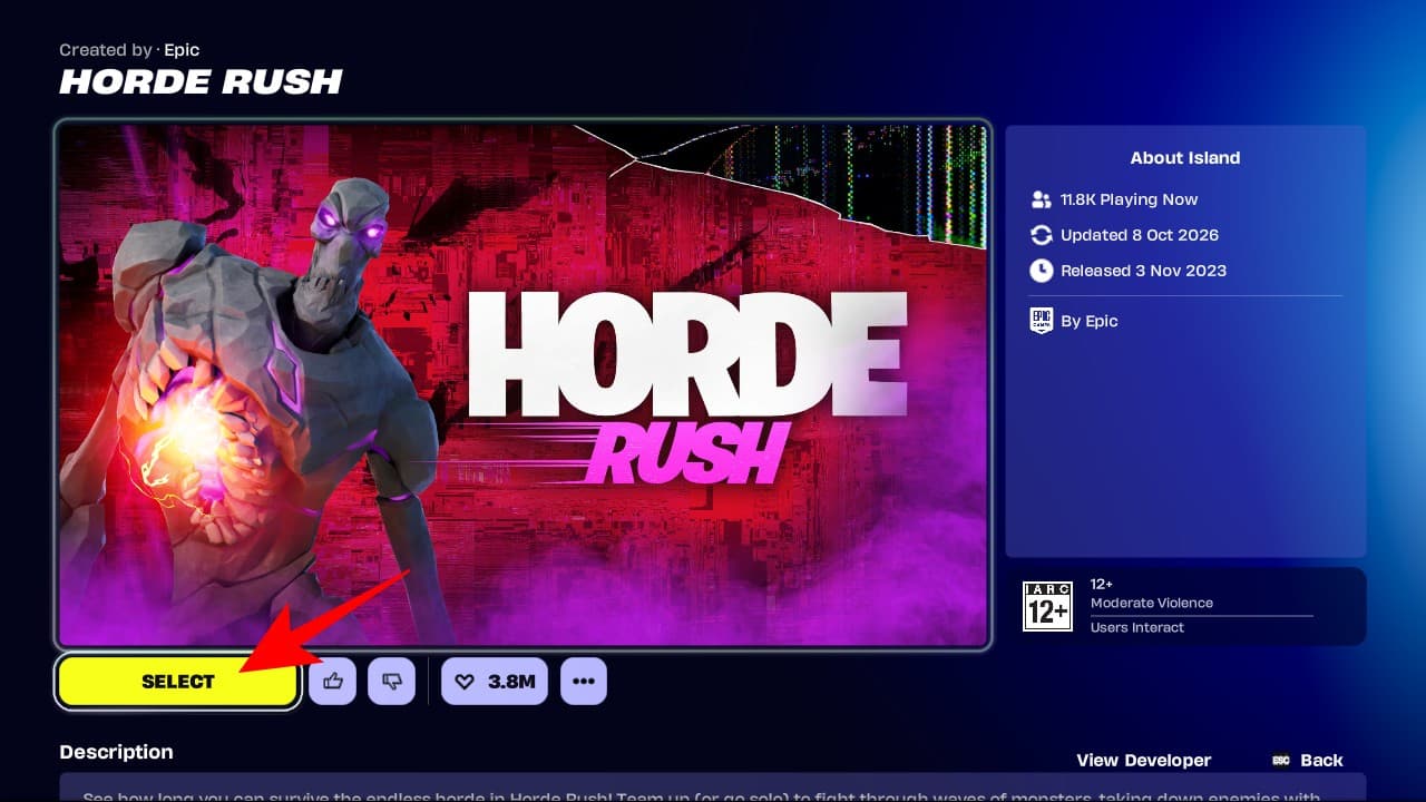 Select Screen Horde Rush Fortnite