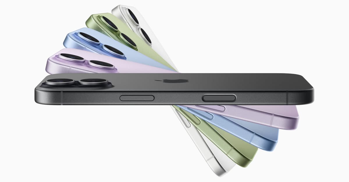 Apple iPhone 17 shown from the side in five colors.