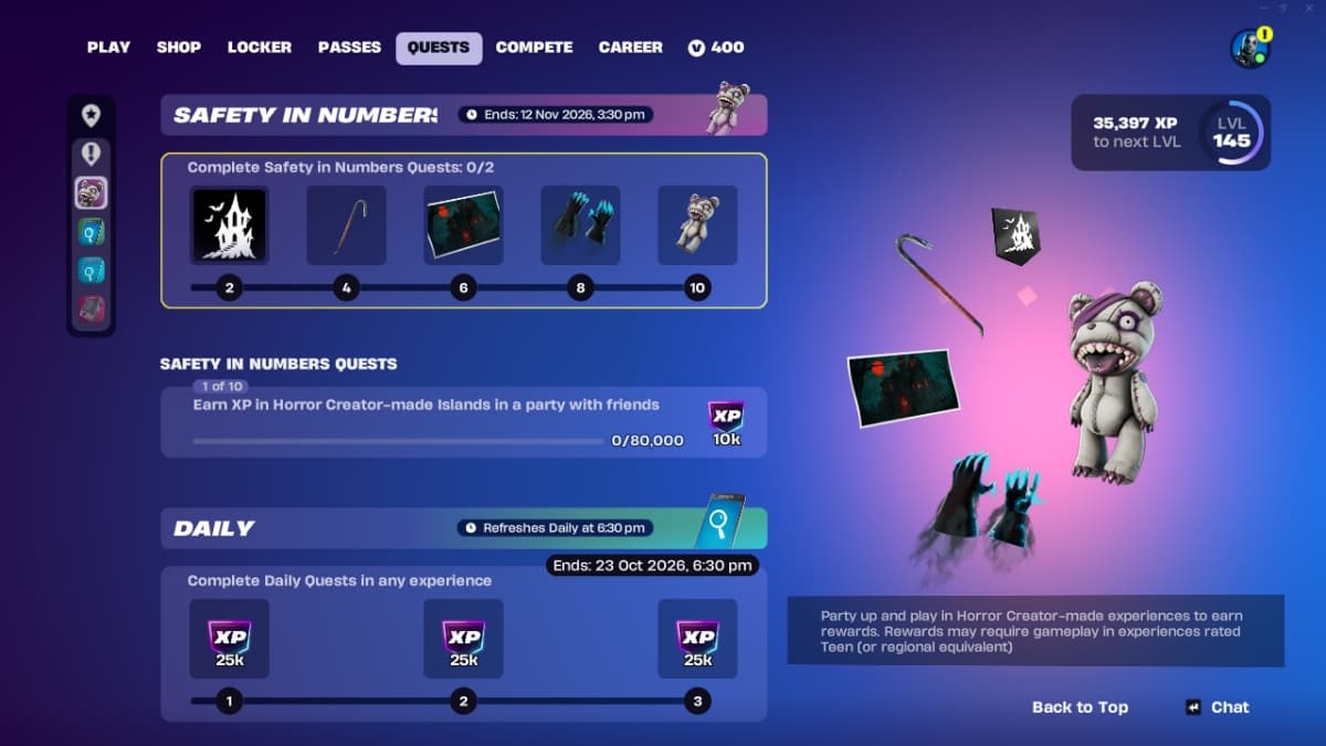safety in numbers quests rewards fortnite