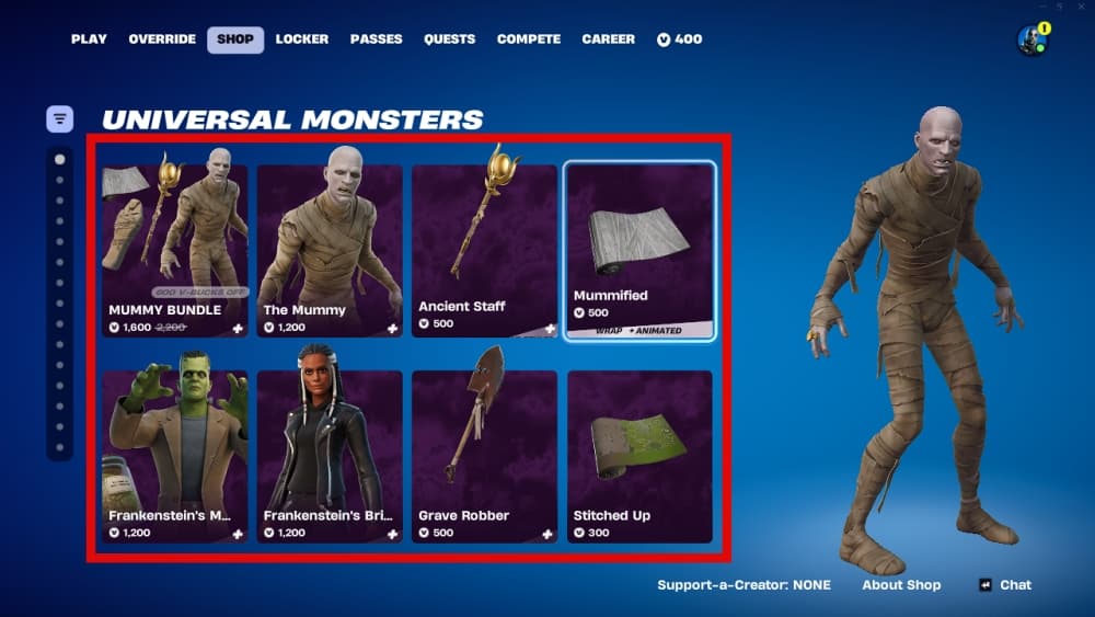 universal monsters section item shop fortnite