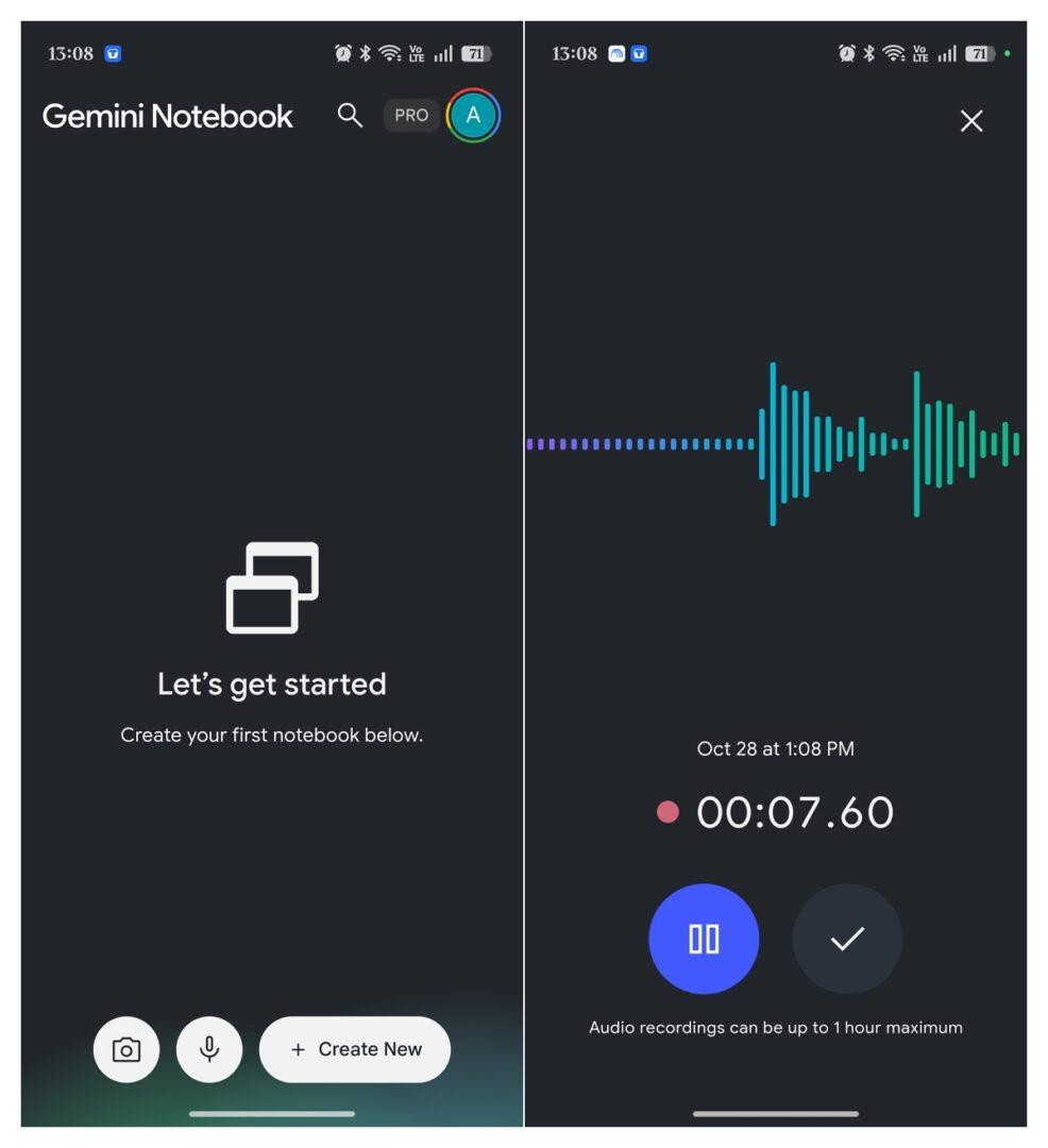 Use recording functionality in Gemini Notebook app