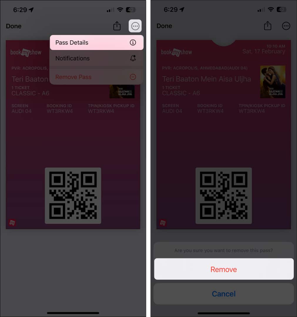 Another way to remove active pass, tap three dots, select Pass Details and tap Remove