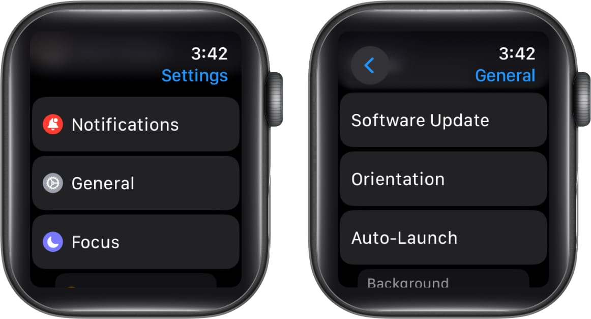 Go to General, Orientation on Apple Watch