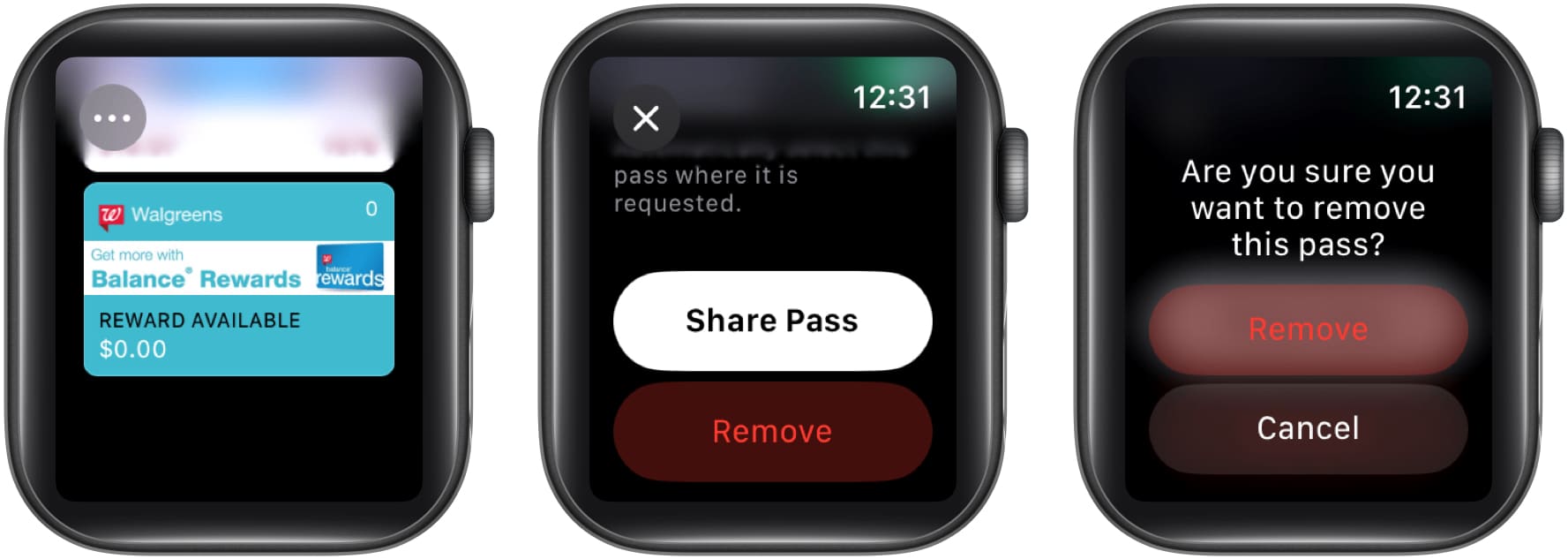 Select pass, select remove and tap remove to confirm