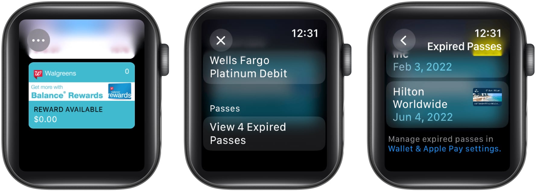 Tap three dots, select view expired pass and select pass on Apple Watch
