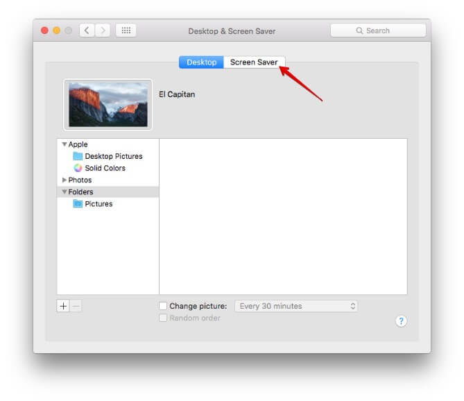 Click on Screen Saver Tab in Mac