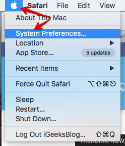 Click on System Preferences in Mac