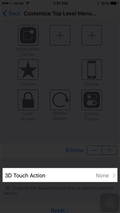 Tap on 3D Touch Action in iPhone Settings