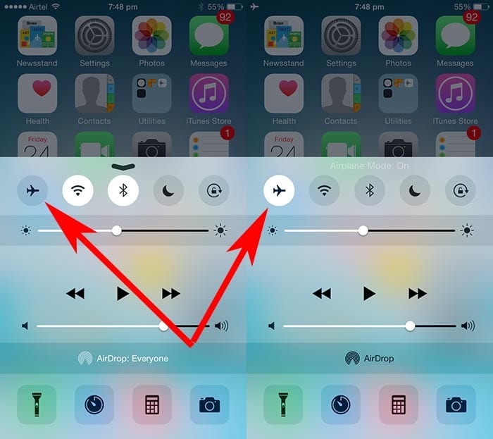 Toggle Airplane Mode from iPhone Control Center