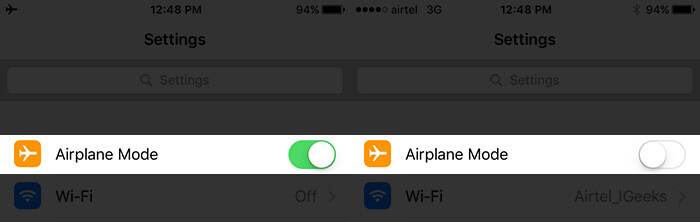 Turn Off AirPlane Mode on iPhone