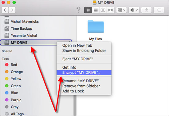 Click on Encrypt My Drive in Mac Finder