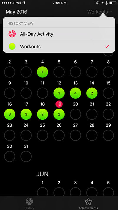 Tap on Workouts in Activity App on iPhone