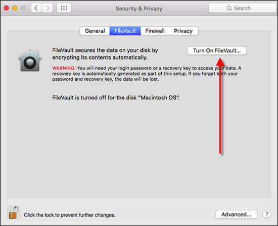 Turn On FlieVault on Mac