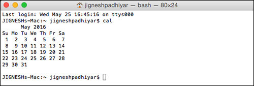 View Current Month Calendar in Mac Using Terminal