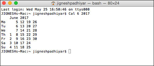 View Current Month for Next Year Using Terminal on Mac