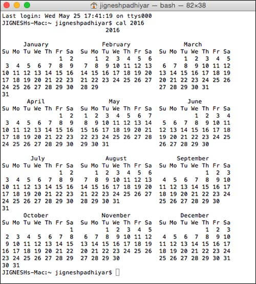 View Whole Year Calendar in Mac Using Terminal Command