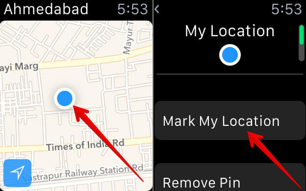 Tap on Mark My Location on Apple Watch