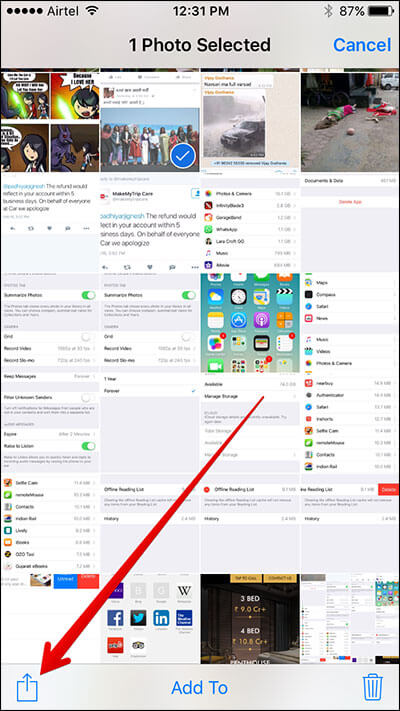 Tap on Share Sheet in iPhone Photos App