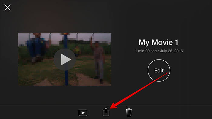 After Edit Tap on Share Sheet in iMovie iPhone App