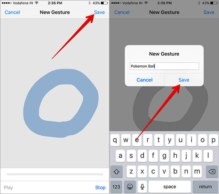 Create New Gesture from iPhone Settings