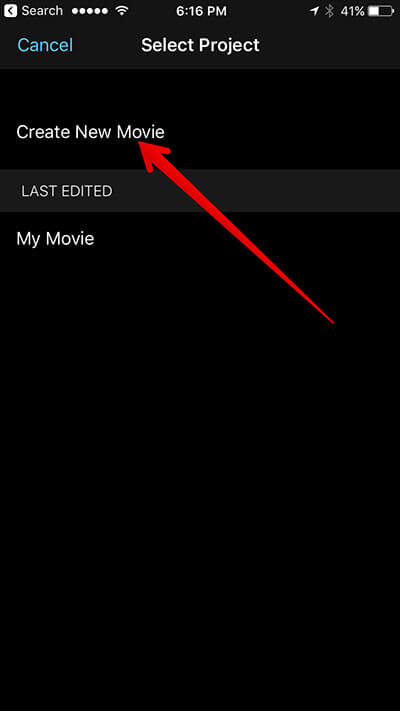 Create New Movie in iMovie iPhone App