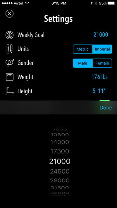 Set Weekly Goal in Activity Tracker iPhone and iPad App