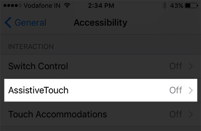 Tap on AssistiveTouch in iPhone Accessibility Settings