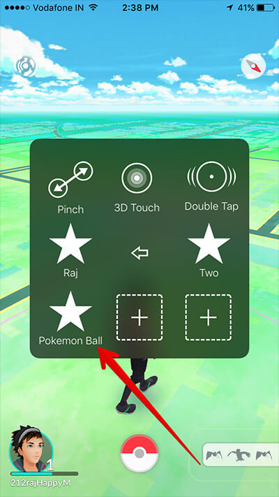 Tap on Custom Gesture Name in Pokemon Go