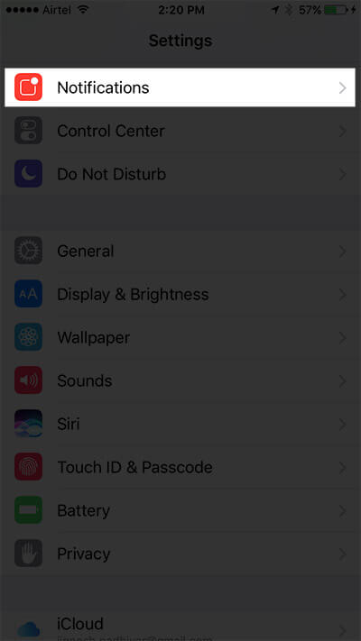 Tap on Notifications in iPhone Settings