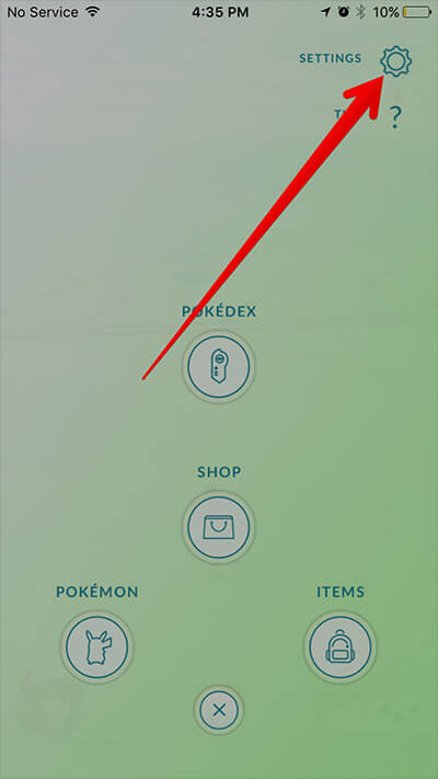 Tap on Settings in Pokemon on iPhone