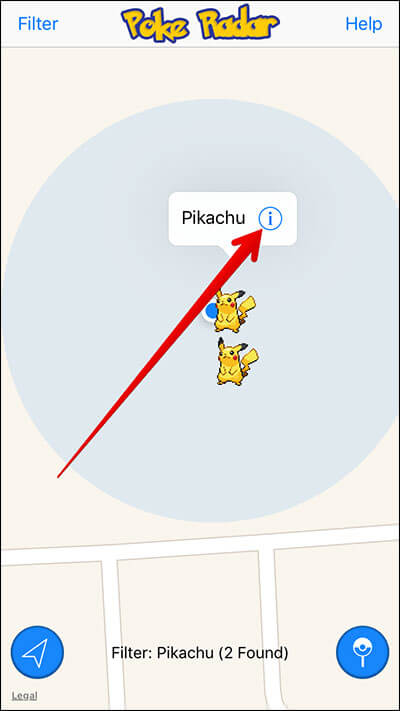 Tap on i Icon in Poke Radar iPhone App
