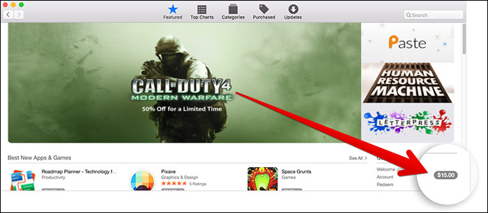 Check App Store Balance in Mac App Store