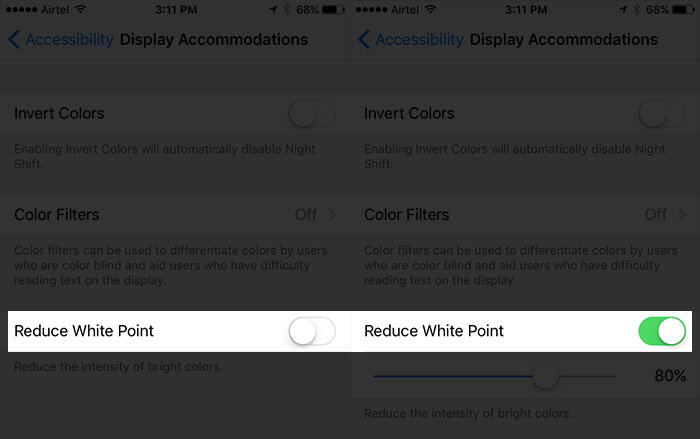 Enable Reduce White Point on iPhone