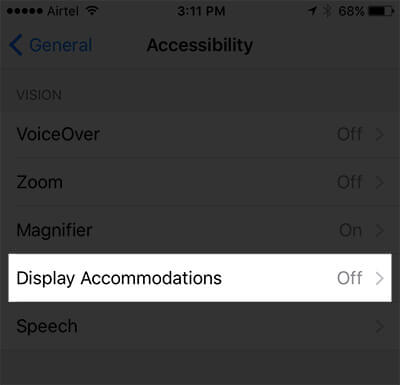 Tap on Display Accommodations in iPhone Settings