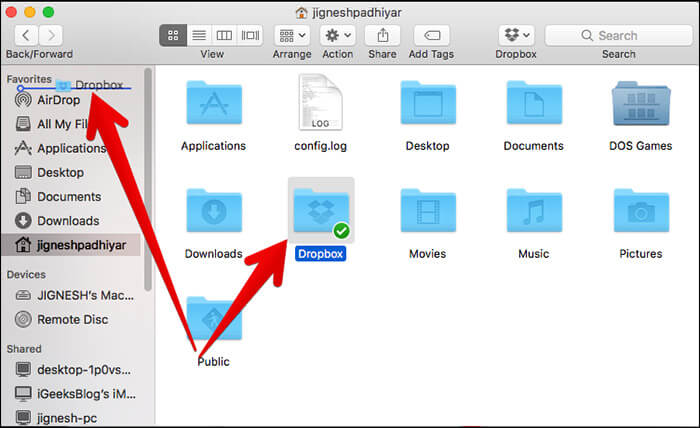 Add Dropbox to Favorite in macOS Sierra on Mac