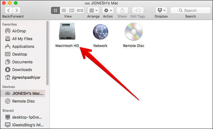 Click on Drive in Finder on Mac