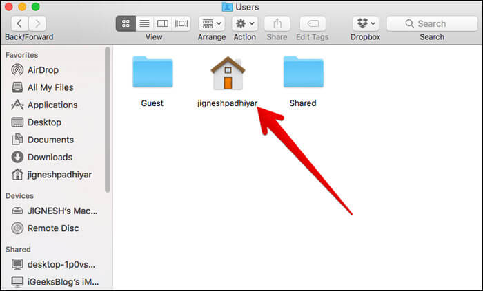 Click on Your Mac Username in macOS Sierra on Mac