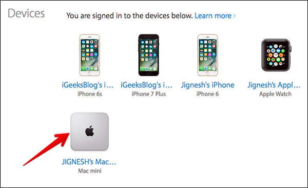 Click on Your Mac in AppleID Website