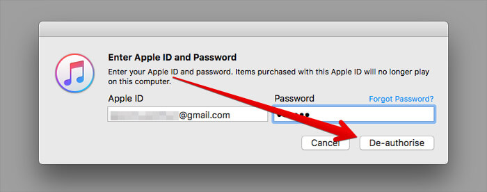 De-authorise Mac for iTunes on Mac