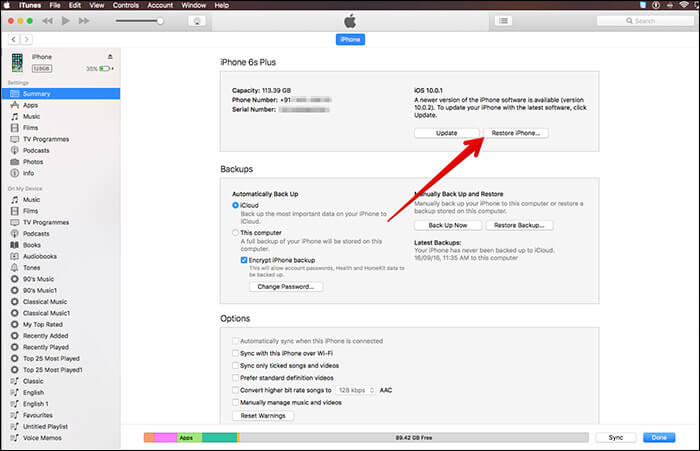 Restore iPhone Using iTunes on Mac or Windows