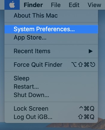 click on apple logo and select system preferences on mac