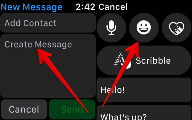 Tap on Create New Message and Tap on Smiley on Apple Watch
