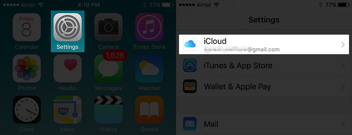 Tap on Settings then iCloud on iPhone