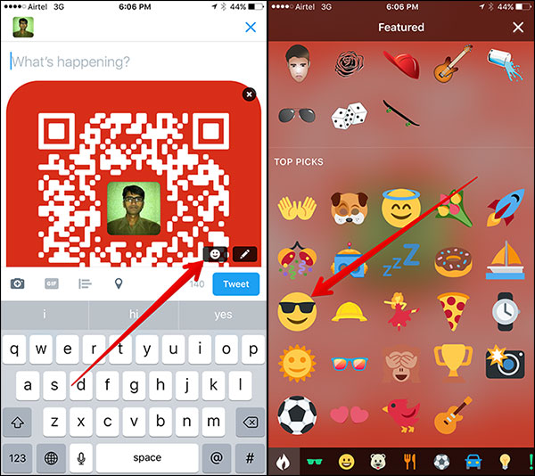 Add Emoji to QR Code in Tweet on iPhone