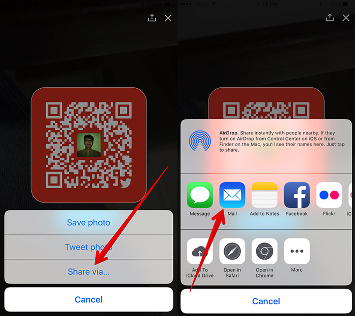 Share Twitter QR Code on iPhone