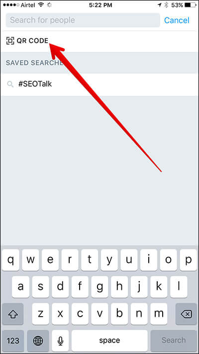 Tap on QR in Twitter on iPhone