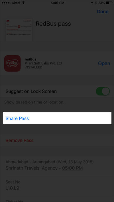Tap on Share Pass in Wallet App on iPhone